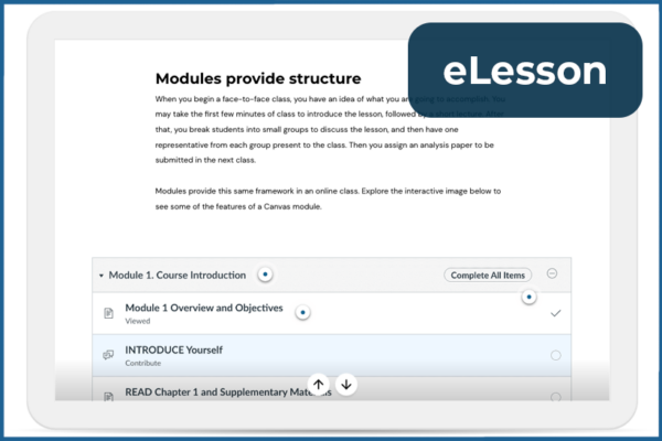 A screenshot of an eLesson on the topic of using Modules in Canvas.