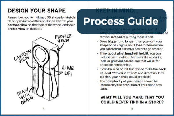 Thumbnail screenshot of two pages of a web zine that explains how to make your own wooden utensil.